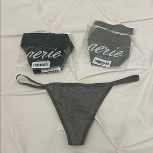 Aerie NWT Cotton Thong Panty Set Gray and Black 5 pairs